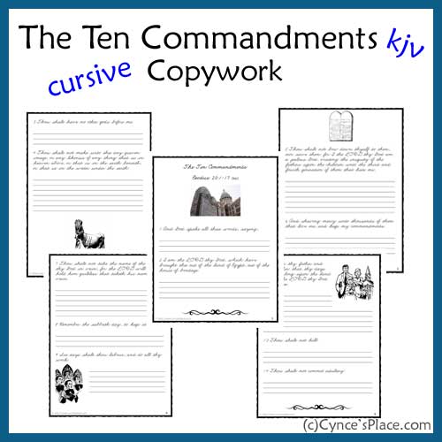 Ten Commandments Copywork - Cursive - kjv